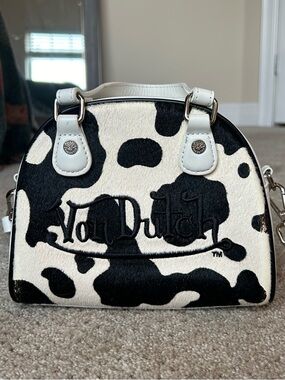 Von Dutch Cow Print Black And White Bag